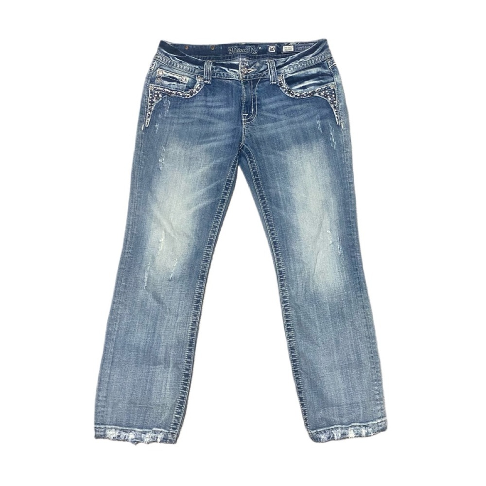 Miss Me Women’s Light Washed Cropped Denim Blinged Out Jeans JE5755C2 Sz 30 - Picture 1 of 4
